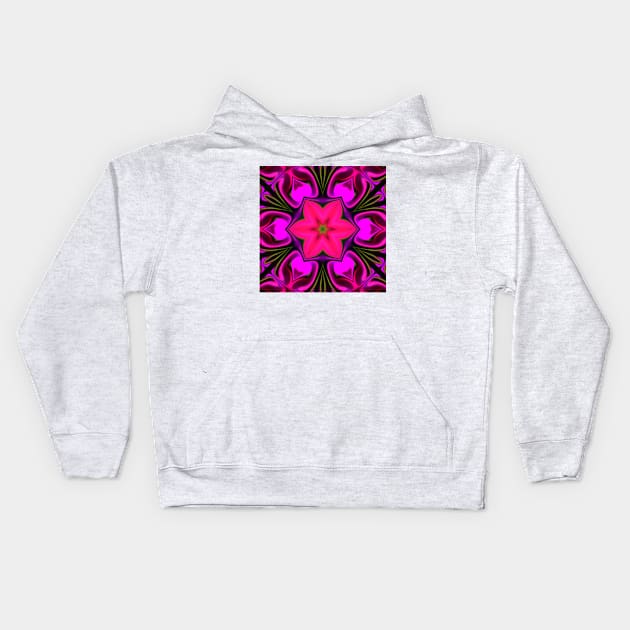 Psychedelic Hippie Flower Pink Purple and Black Kids Hoodie by WormholeOrbital